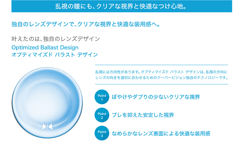 乱視の瞳にも、クリアな視界と快適なつけ心地。